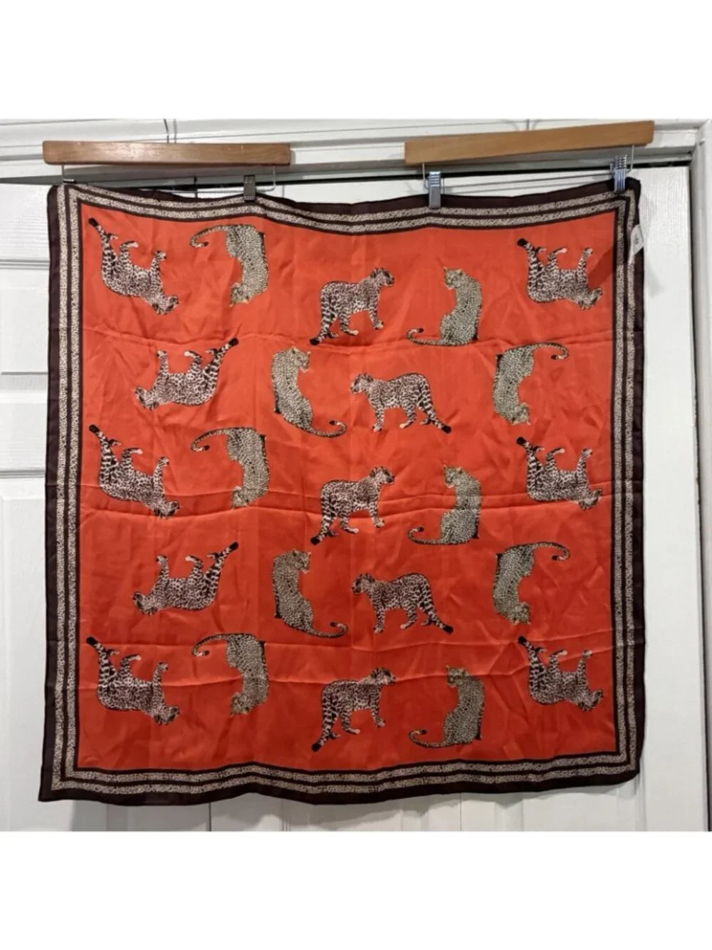 Cabi 100% Silk Scarf Deirdre Leopard Big Cat Animal Print Orange Brown 34” Sq